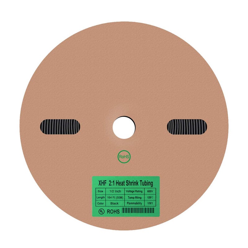 XHF UL Listed 164 FT 1/2" Heat Shrink Tubing Roll 2:1,Electrical Industrial Shrink Tube for Wire Insulation Black - Image 1
